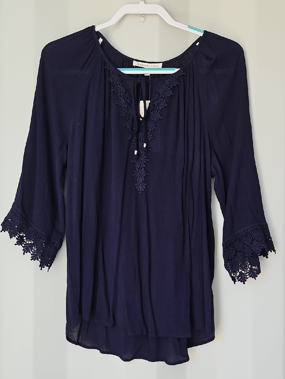 Daniel Rainn Navy Crochet-Trim Peasant Top